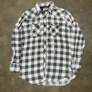 Vintage 70s Youngbloods Black/White Check Pearl Snap Flannel